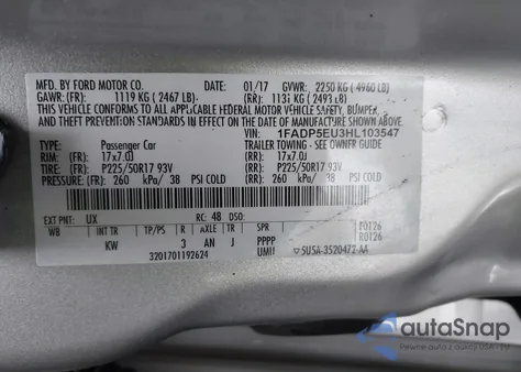 2017 Ford C-Max Energi Se z USA, uszkodzony, nr VIN 1FADP5EU3HL103547